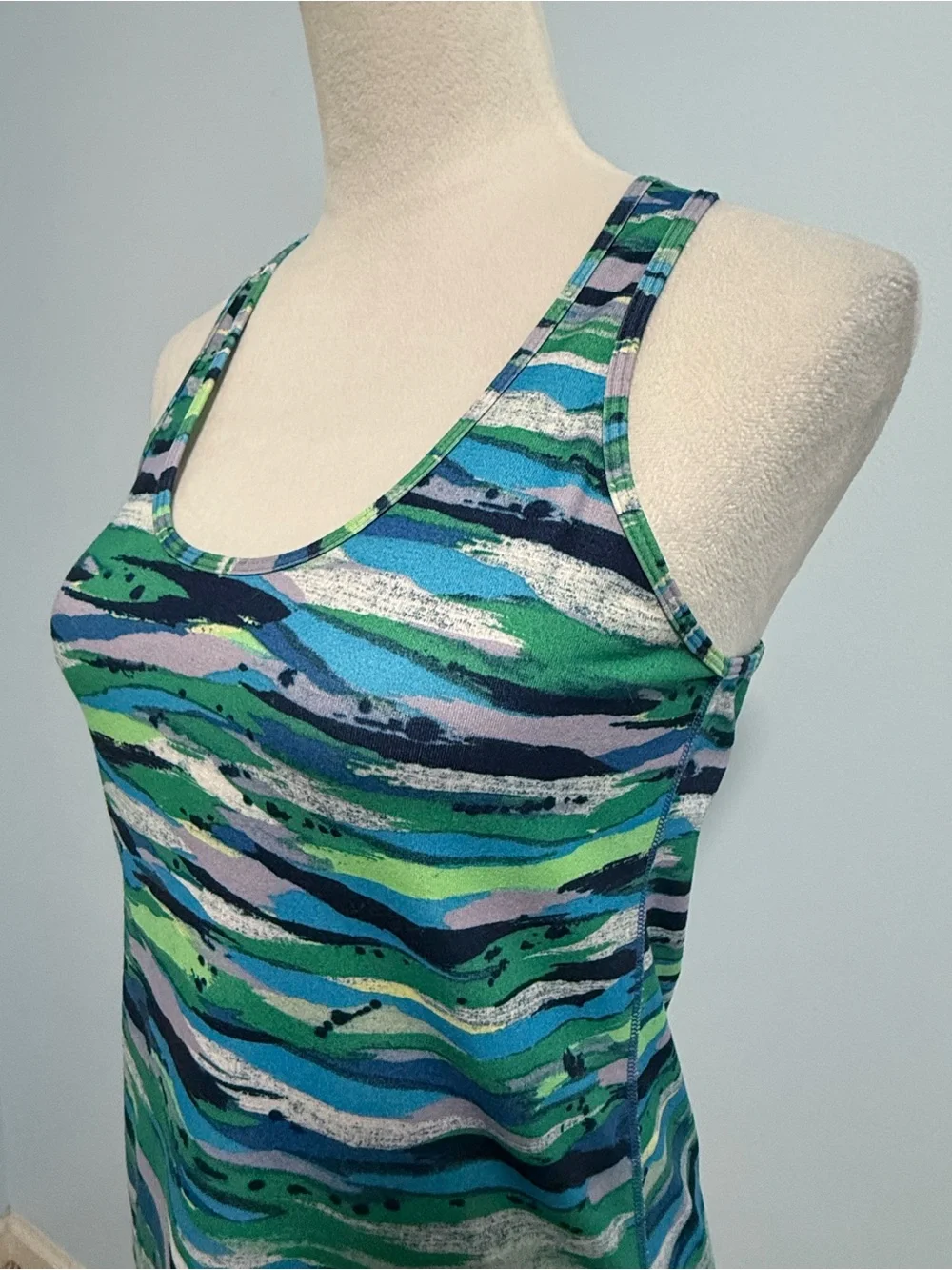 Lululemon Racerback Longline Tank Tunic Abstract Stripe Green Blue Size 10